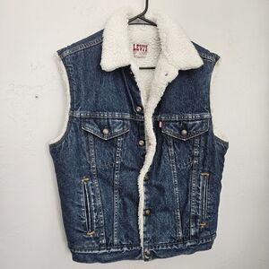 Levi's Vintage Men's Medium Sleeveless Denim Sherpa Vest Button Up Jean Fall Top